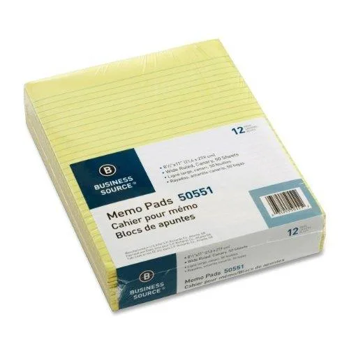 Business Source Business Source 50551 Memorandum Pad 8-1/2x11 Wide Ruled 50 Sheets Canary — product photo