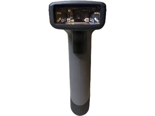 Dark grey handheld barcode scanner with straight USB cable