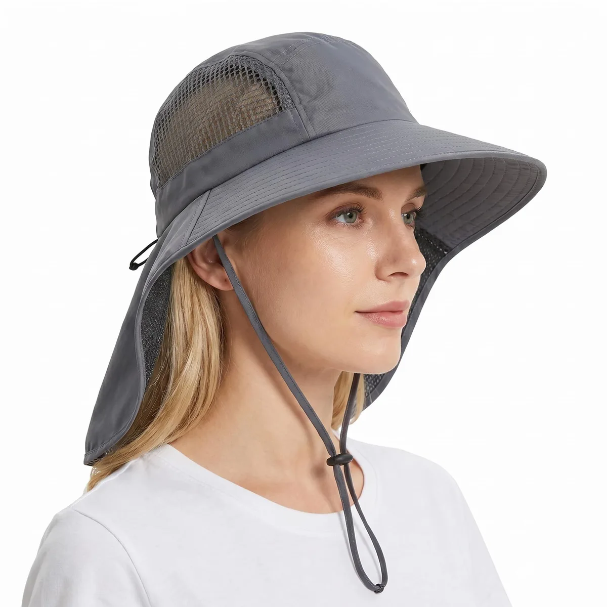 UV Sun Protection Hat Wide Brim 4.7" Neck Flap 8.5" UPF 50+ Dark-Gray — product photo