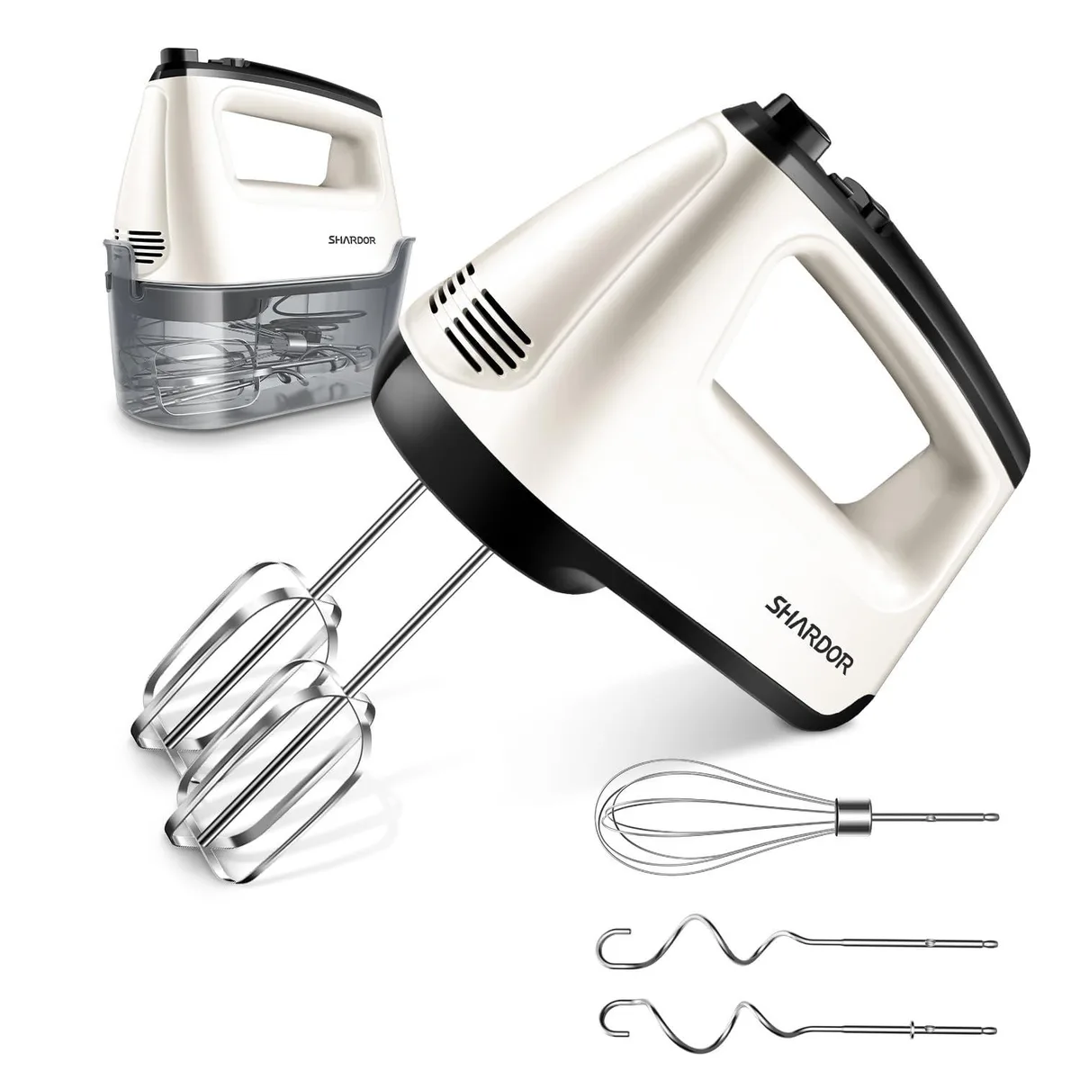  Hand Mixer 250 W 6 Speed Turbo 5 Attachments White — product photo