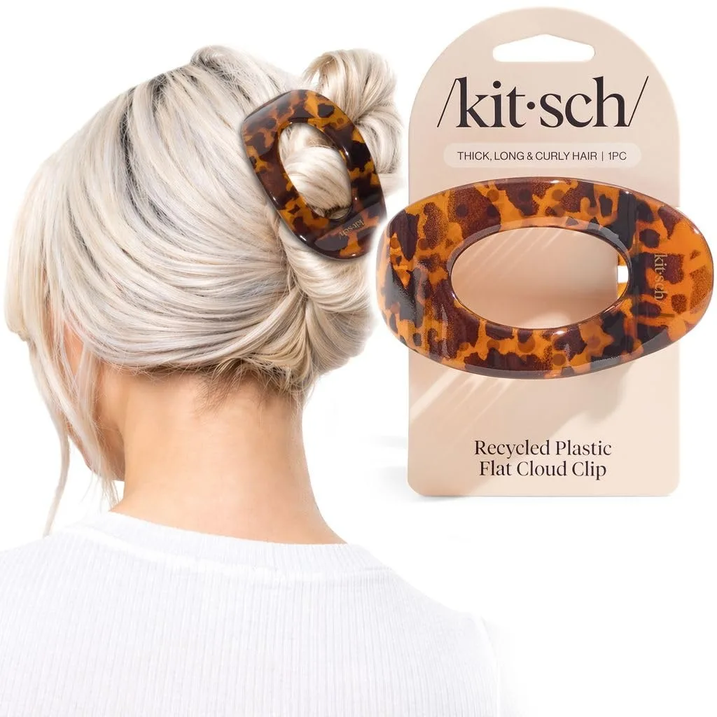 Large flat claw clip in tortoise finish, lightweight plastic construction