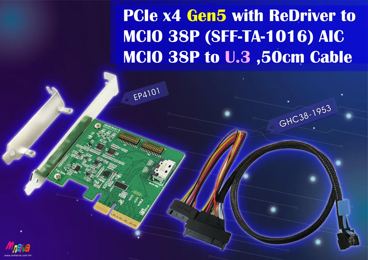 Innocard Innocard EP4101 PCIe Gen5 gender changer MCIO 38P to U.3 50CM cable — product photo