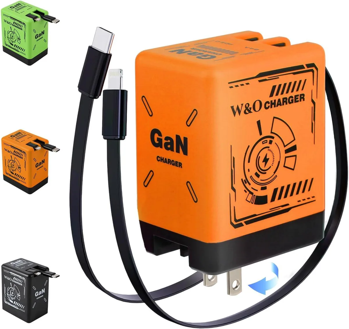 ONITOON ONITOON 2-in-1 Retractable GaN Wall Charger Orange 100-240V — product photo