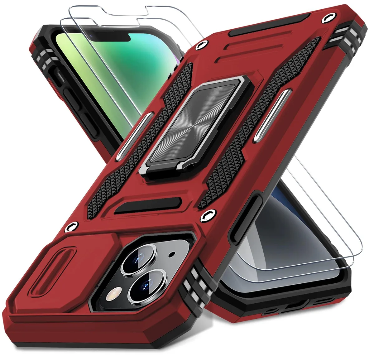  DEERLAMN CASEIP13001 Red Case for iPhone 13/14 6.1-Inch with Kickstand and Screen Protector (5-Pack) — product photo