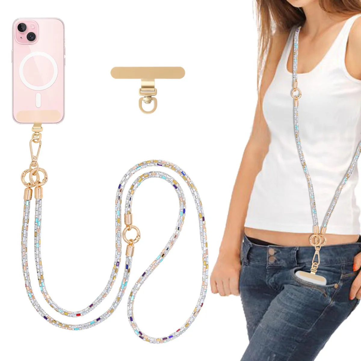  FUAHXYES P001 Crystal Phone Strap Crossbody 51in 71g — product photo
