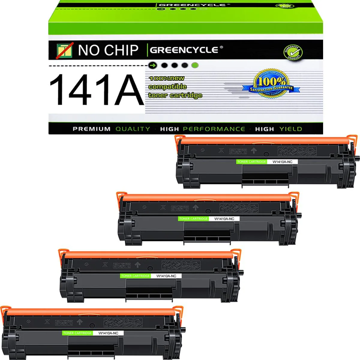 GREENCYCLE GREENCYCLE W1410A-NC 141A Black Toner Cartridge 4 Pack No Chip — product photo