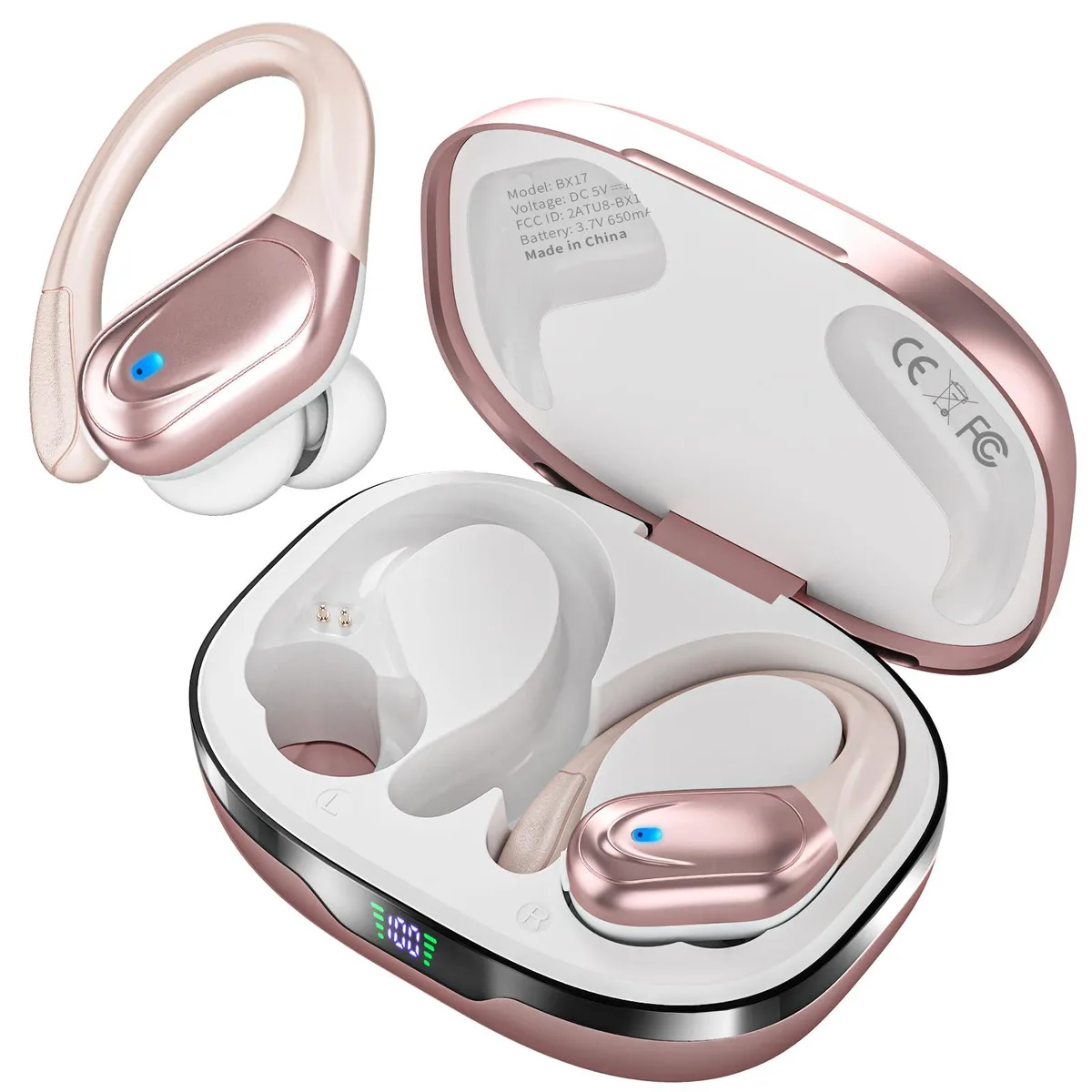  HAOYUYAN BX17 Wireless Earbuds Rose Gold 80H IPX7 — product photo