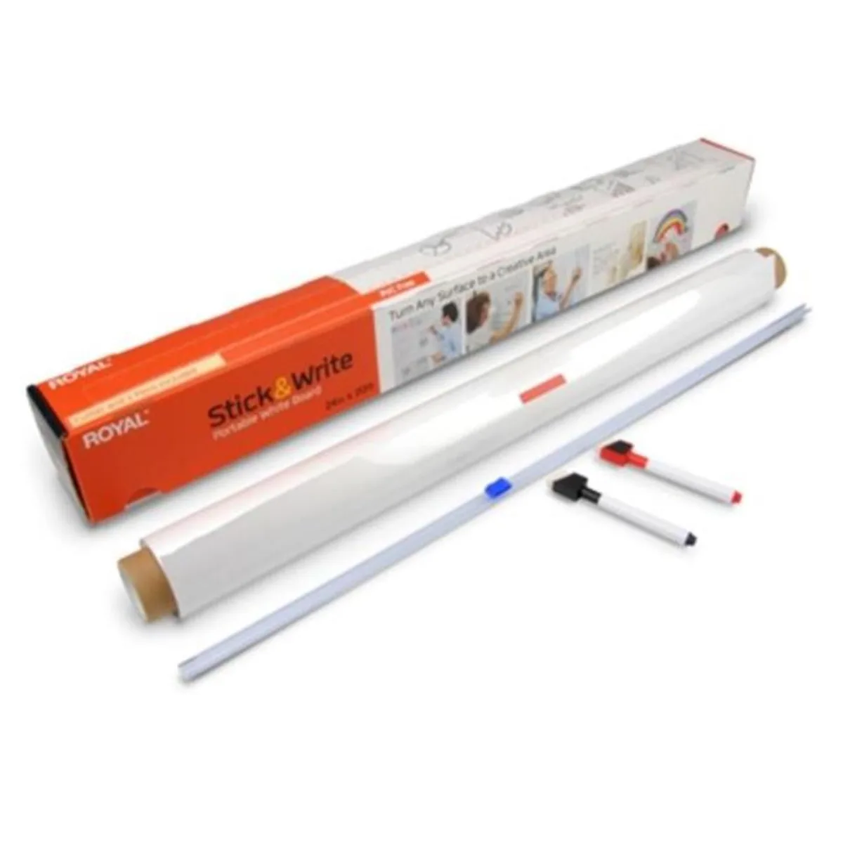 White rectangular dry erase board with built-in cutter