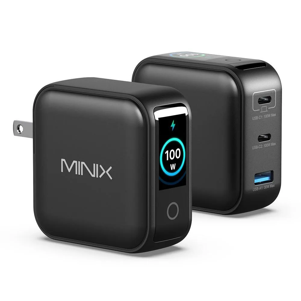MINIX MINIX P3 PRO 100W GaN Wall Charger 2C1A LED Display UK EU Plugs — product photo
