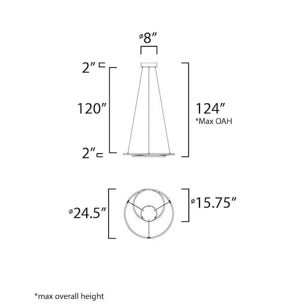 Black pendant light with spiral channel design, 24.5 inches wide