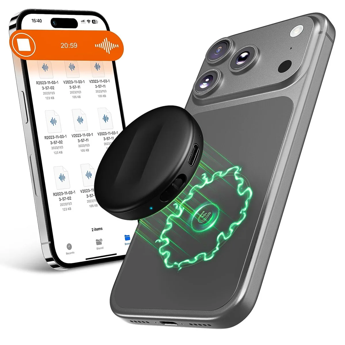 Yigeliter 136GB Magnetic Voice Recorder 9800Hours 74h USB-C 3.5mm — product photo