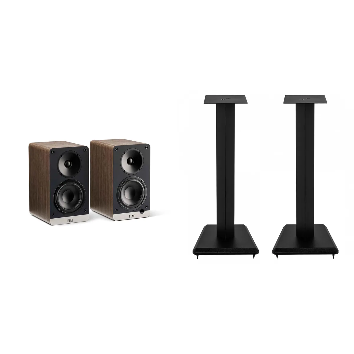 Elac Elac Debut ConneX DCB41-WN 4.5" Powered Speakers Walnut Pair with LS10-B 23" Stands — product photo