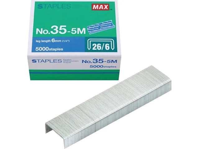 Max 35-5M stapler and hole punch unit, compact silver metal body