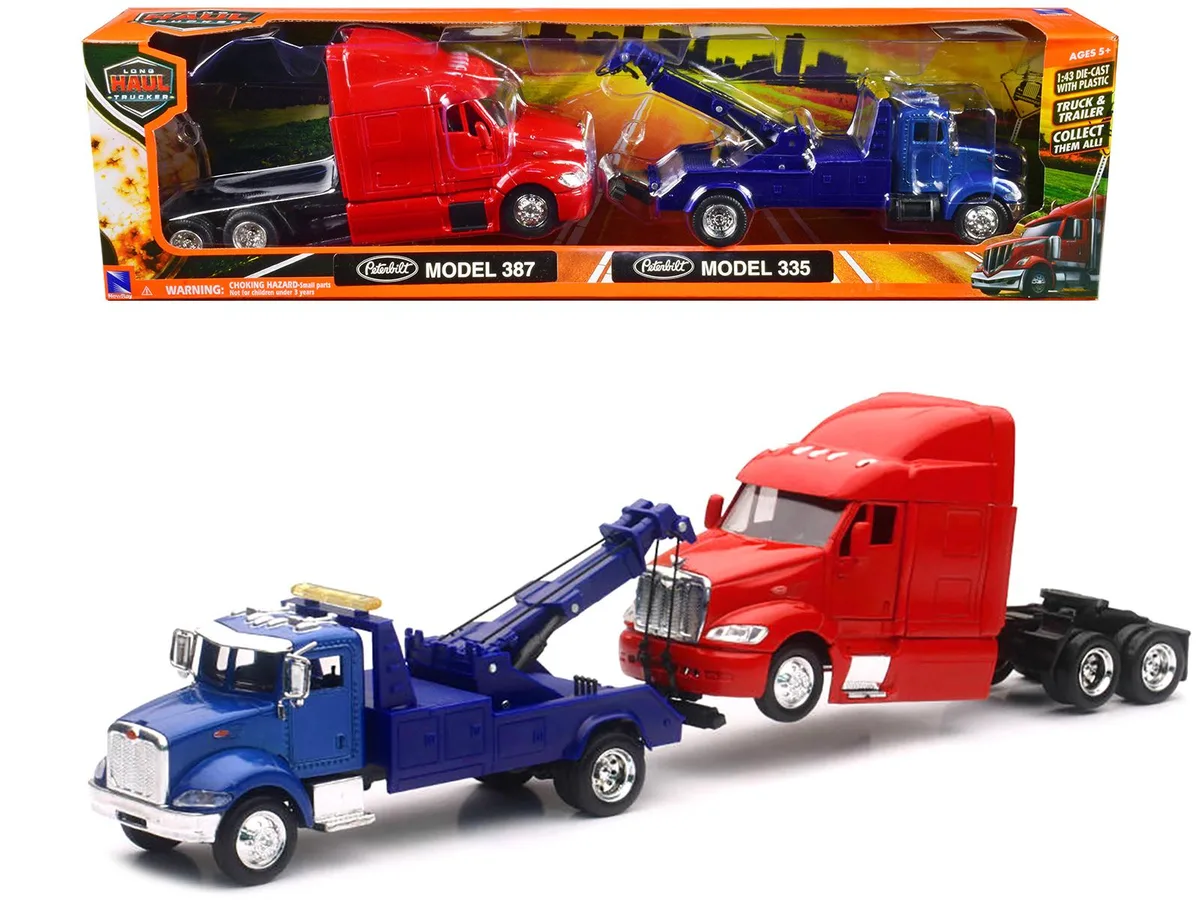 New Ray Toys New Ray Toys 335 Peterbilt 335 Tow Truck &amp; 387 Cab 1/43 Set of 2 — product photo