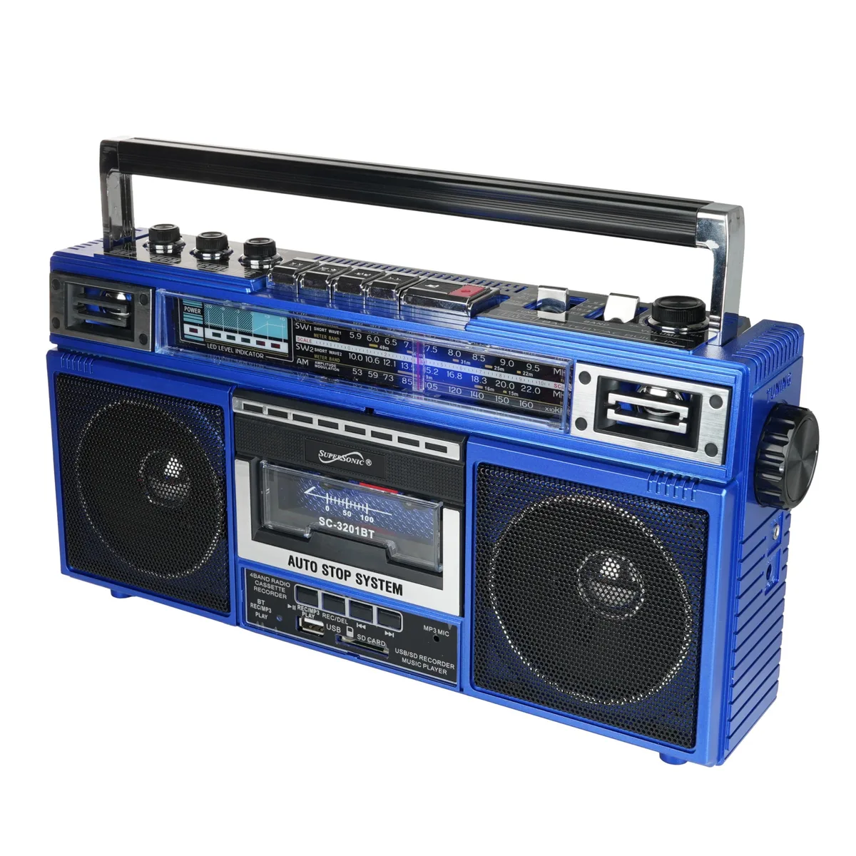  EMERSON SC3201BTBLU 4 Band Boombox Radio Cassette Bluetooth USB SD 3 Band EQ 3.5mm Jack Blue — product photo