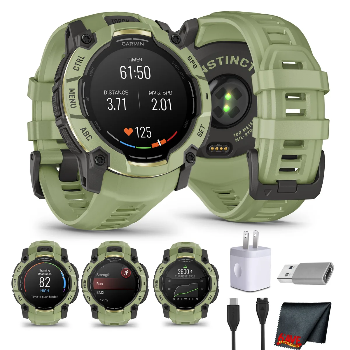 Garmin Garmin Instinct 3 50mm AMOLED GPS Smartwatch Fern Green Bundle — product photo