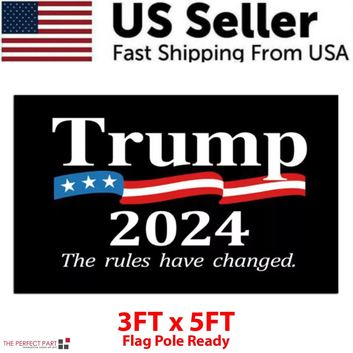 The Perfect Part The Perfect Part Trump 2024 Flag 3x5 ft #3 Black Rules Changed 3-Pack — product photo
