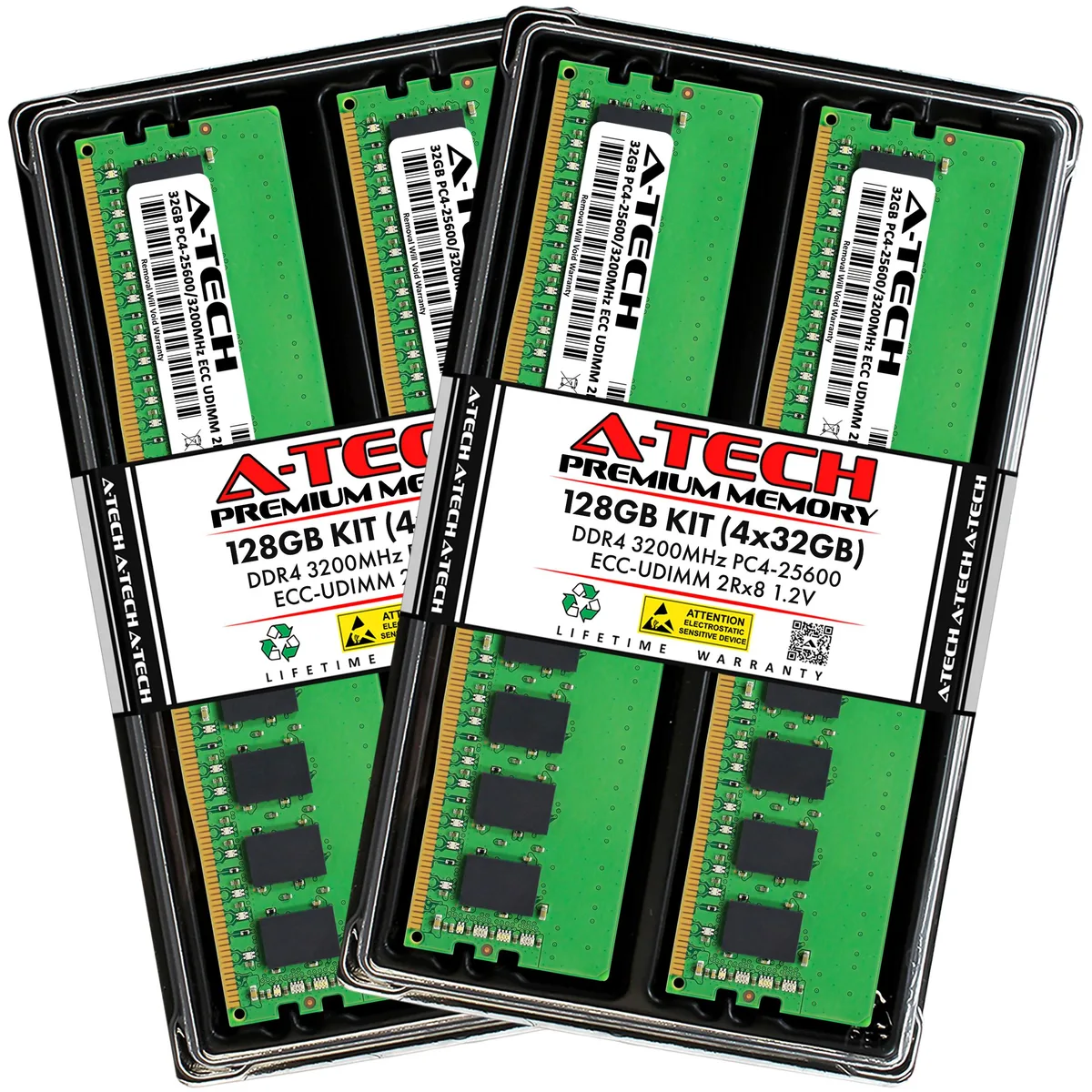 A-Tech A-Tech 128GB (4x32GB) DDR4 3200MHz ECC UDIMM 2Rx8 CL22 1.2V Server RAM — product photo