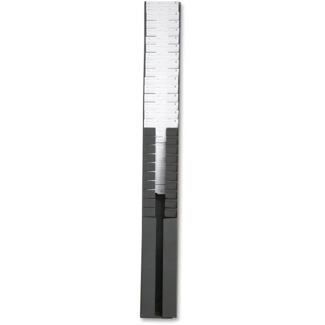Gray plastic wall-mount card rack with 25 adjustable pockets, 31.5 inches tall