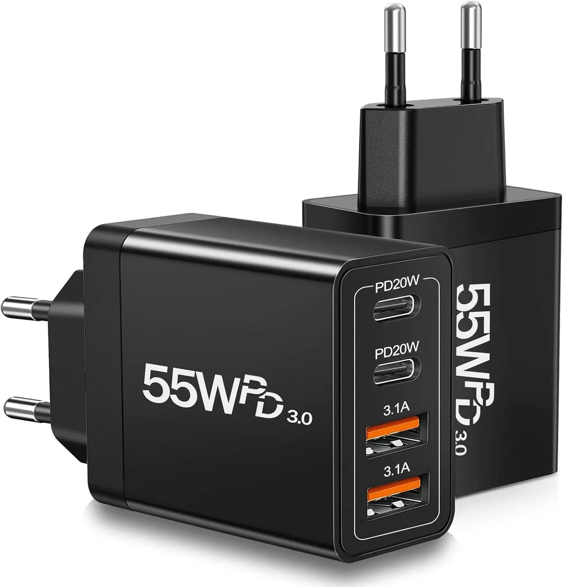 BASEUS BASEUS 55W European Travel Plug Adapter 2-Pack 4-Port USB-C Charger — product photo