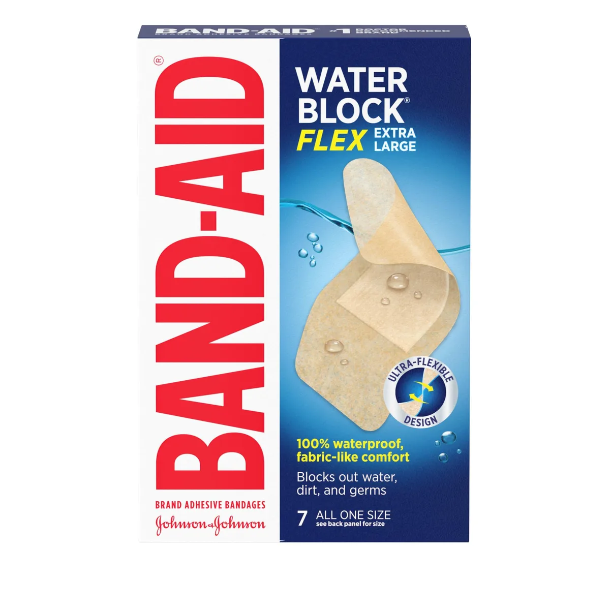  Band-Aid JO906100 Water Block Flex Waterproof Bandages Extra Large 7 Count — product photo