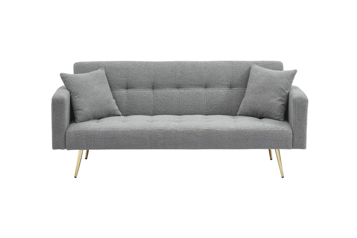 tuphen tuphen 71.7 inch Grey Teddy Fleece Sofa Bed with Two Throw Pillows — product photo