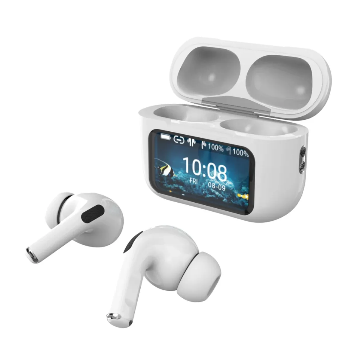 SUPERSONIC SUPERSONIC IQ-341ANC-WHITE in-ear ANC earbuds with touchscreen case — product photo