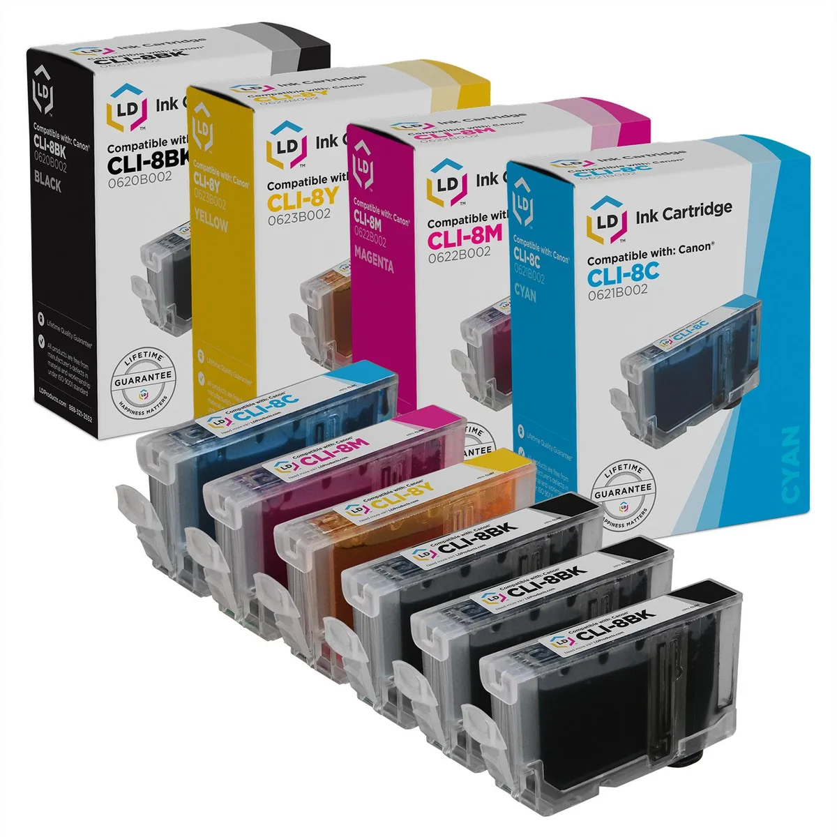 LD Products LD Products CLI8 compatible ink cartridge multipack 3 black 1 cyan 1 magenta 1 yellow 6 pack — product photo
