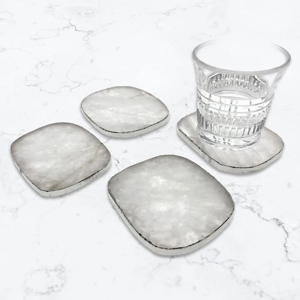 Vandue Corporation Vandue Corporation Natural Rock Crystal Quartz Coasters 4pk Silver 3.5" 1.4000kg — product photo