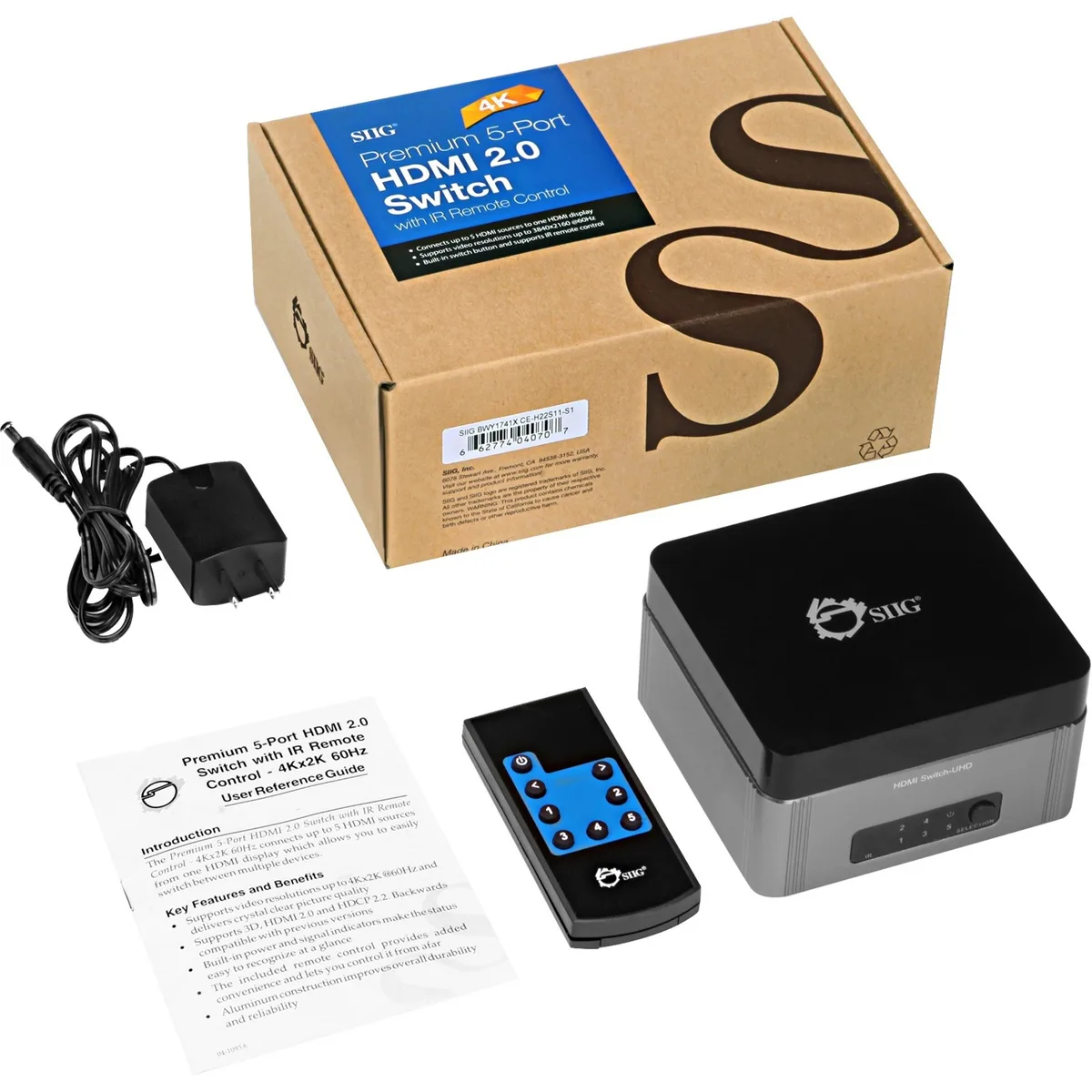 SIIG, Inc SIIG, Inc CE-H22S11-S1 5-Port HDMI 2.0 Switch 3840x2160@60Hz IR Remote — product photo
