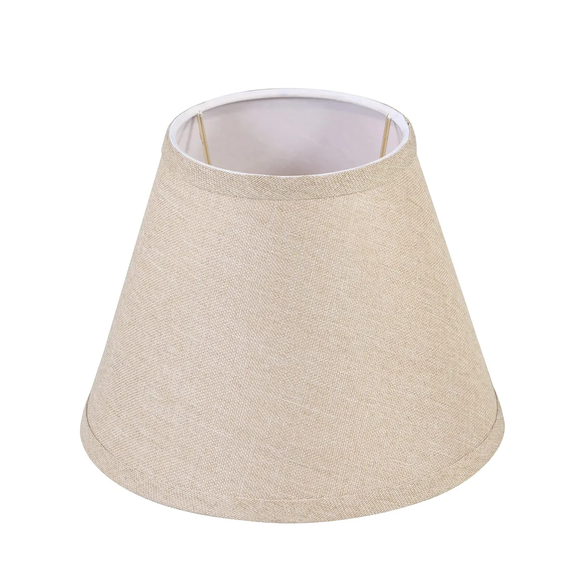 Medium brown burlap textured fabric empire shade with brass UNO slip fitter