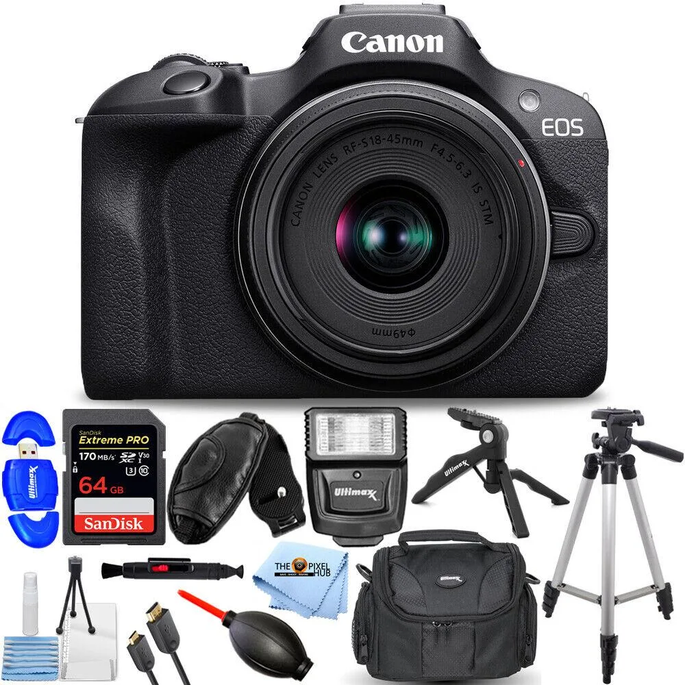 Canon International Canon International EOS R100 24.2MP Mirrorless Camera 18-45mm Lens 12PC Accessory Kit — product photo