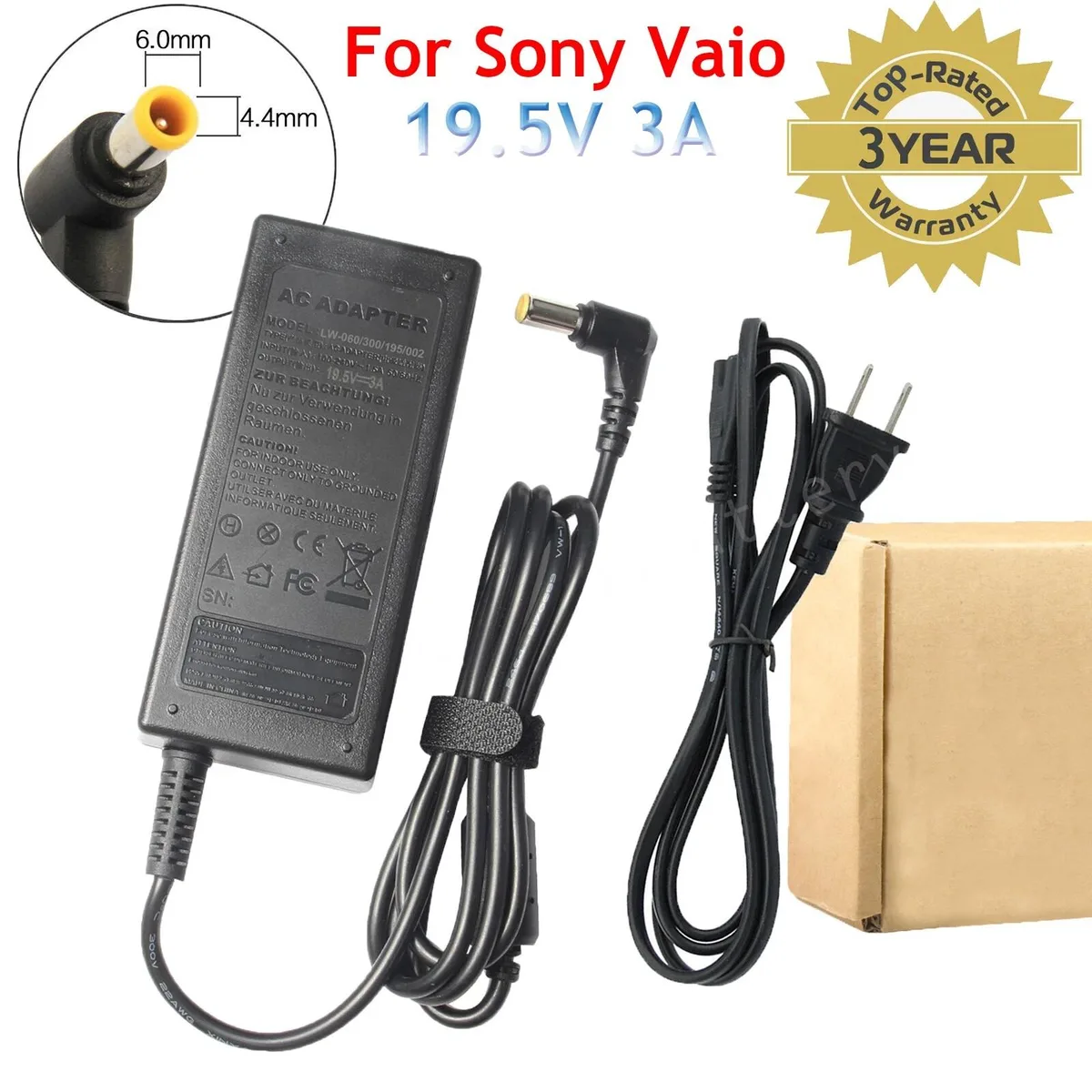 RAYBESTOS UNBRANDED RAYBESTOS UNBRANDED 19.5V 60W AC Adapter 6.0x4.4mm Tip for Sony Vaio — product photo