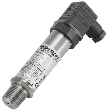 Compact cylindrical pressure transducer with DIN connector and male NPT fitting