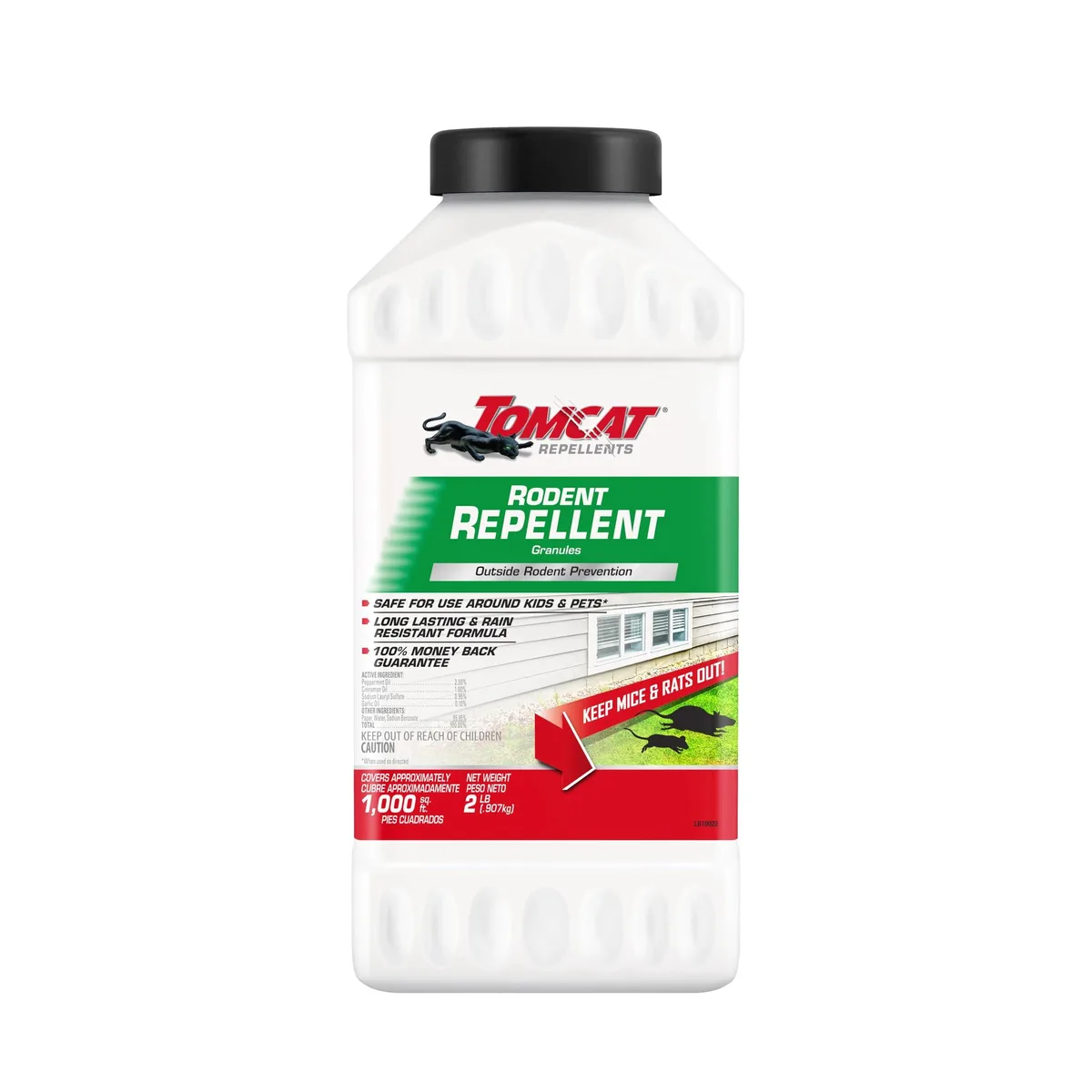 Granular rodent repellent in a 2 lb container