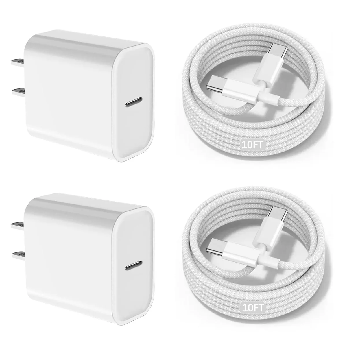 KEHIPI KEHIPI 20W USB-C Charger 2-Pack with 10FT Woven Cable — product photo