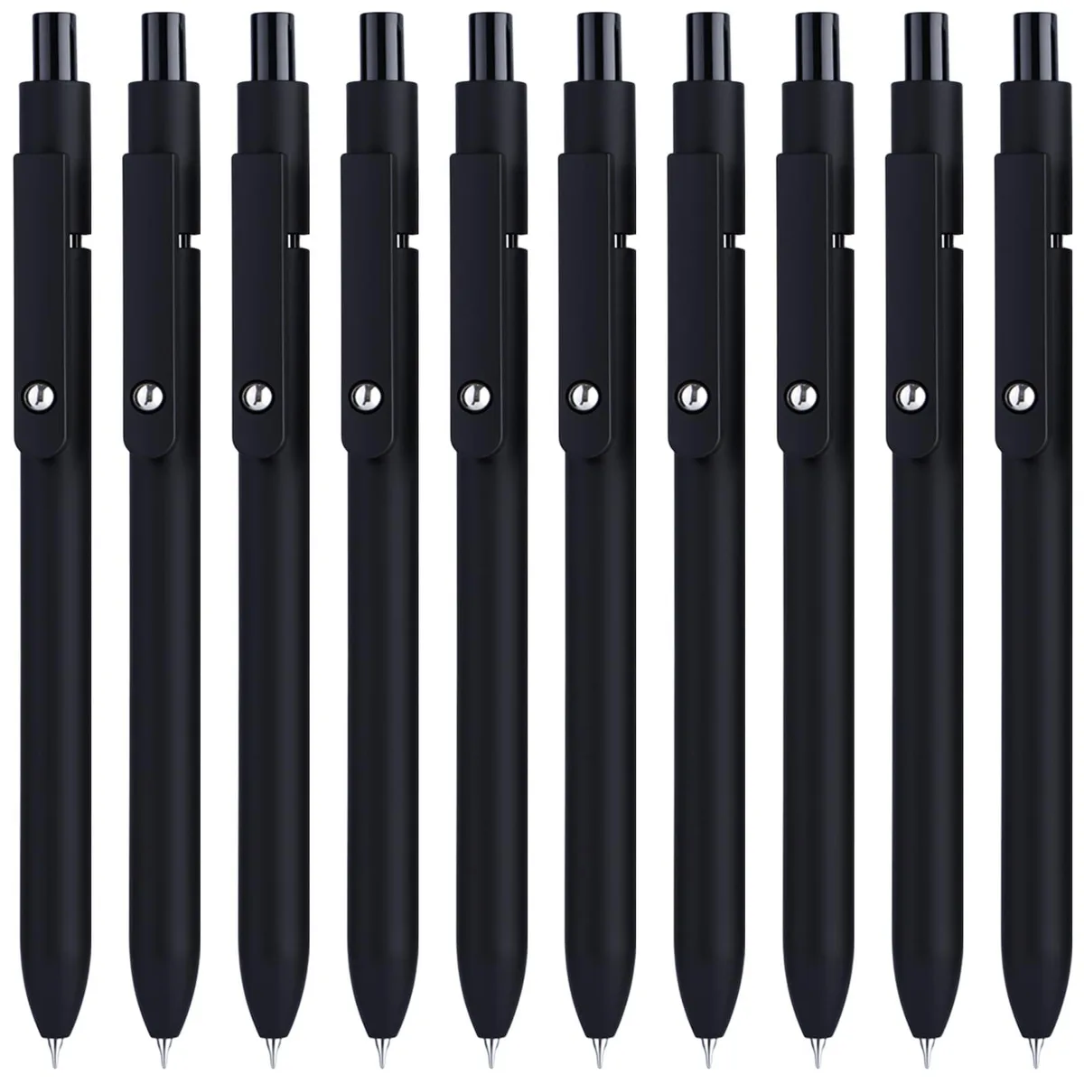 Box of ten black retractable gel pens 0.5 mm plastic barrels