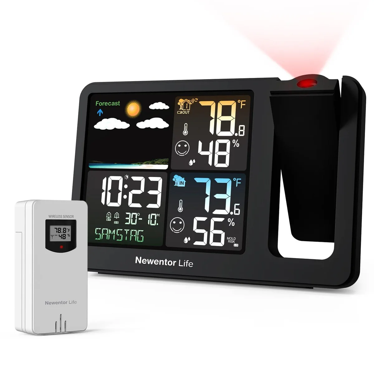 Newentor Q10 Projection Alarm Clock, Red Ceiling, 6.89 in — product photo
