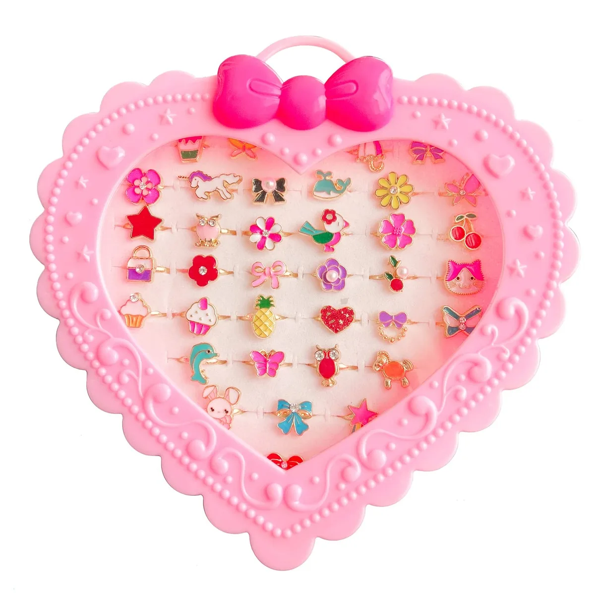 36pcs Adjustable Rings Set with Heart Case 15mm — product photo