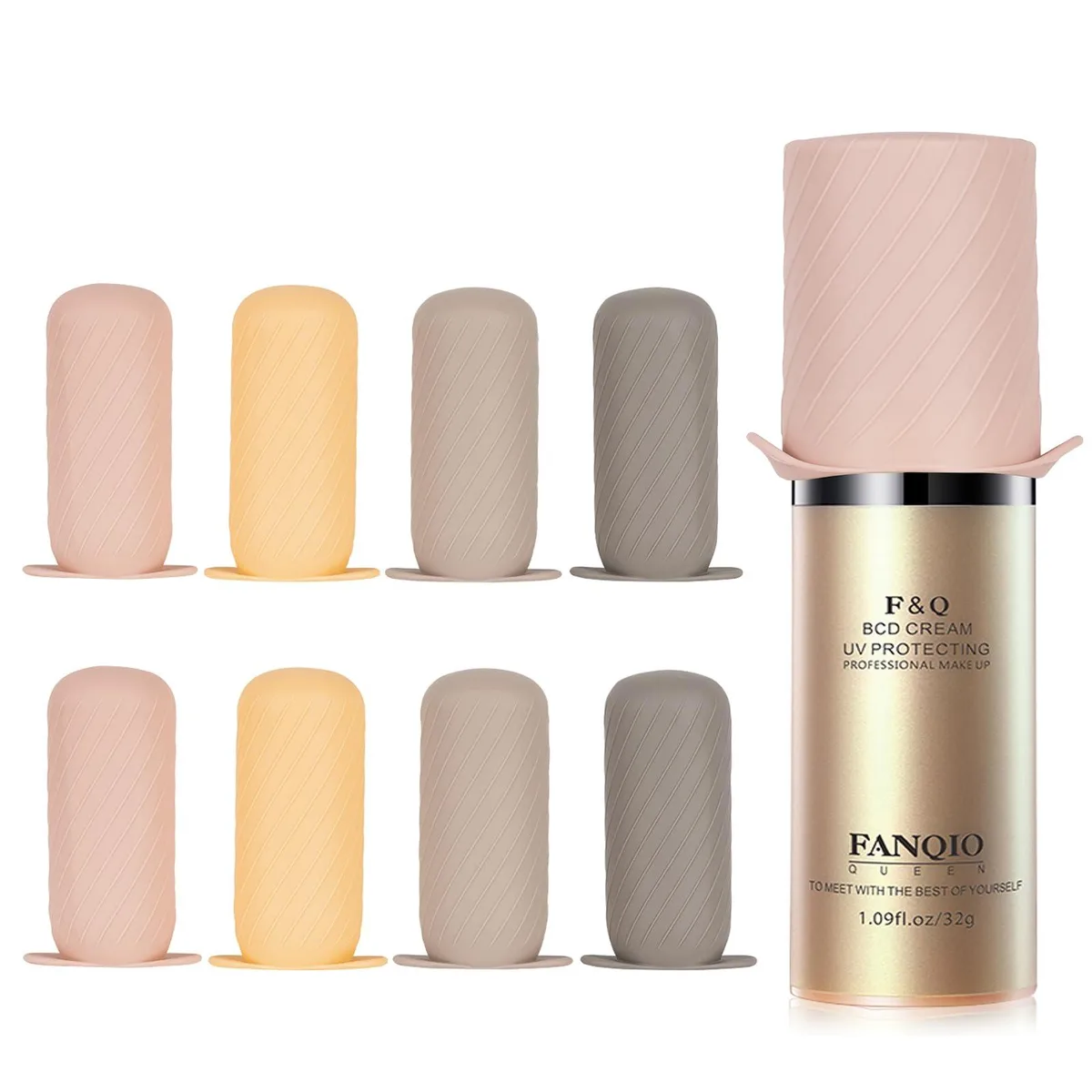 Eight translucent silicone bottle sleeves in a compact stack
