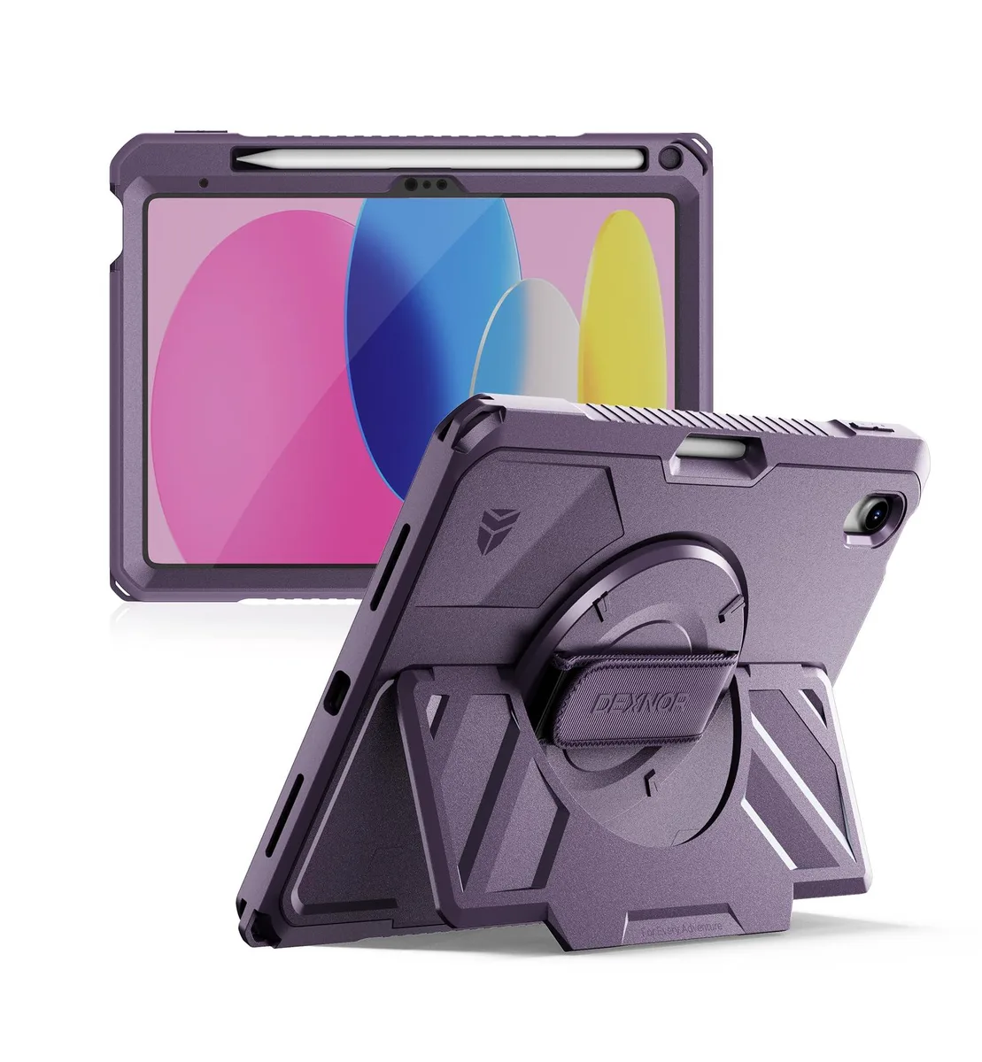  Dexnor Rugged Case for iPad A16 11th/10th Gen Purple with 360° Strap — product photo