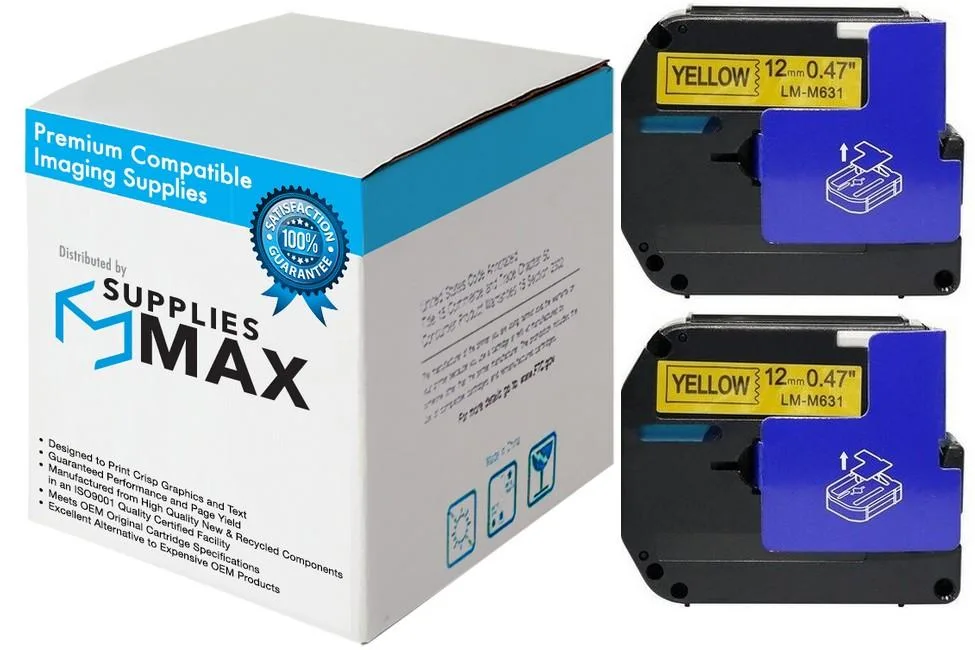 SuppliesMax SuppliesMax M-631_2PK Black/Yellow Label Tape 2/Pack 12mm x 8m — product photo