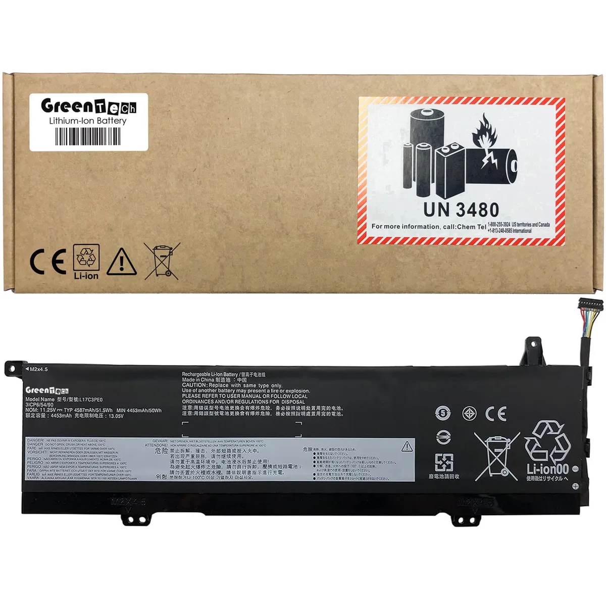 GreenTechLLC GreenTechLLC L17C3PE0 laptop battery 11.25V 51.1Wh for Lenovo Yoga 730-15 — product photo