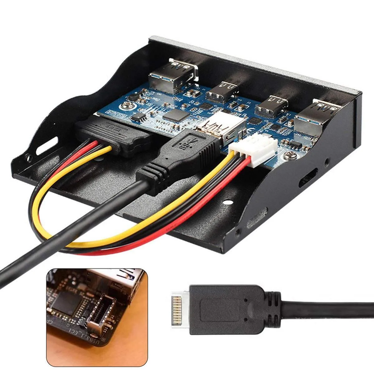 Fervit Fervit USB 3.1 Front Panel Header to Dual USB-C &amp; Dual USB-A Hub 4 Ports 3.5" Bay Cable — product photo