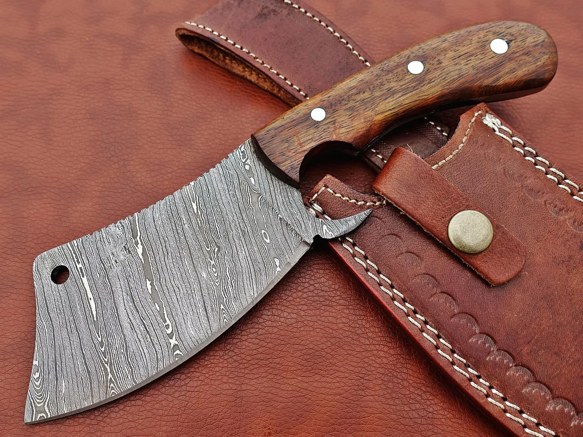 Damascus Depot Damascus Depot 9" Twist Pattern Damascus Cleaver Walnut Handle Brown — product photo