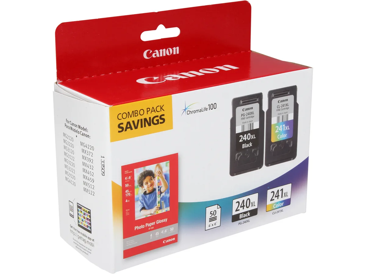 Canon Canon 5206B005 PG-240XL/CL-241XL combo pack — 2 cartridges + 50 sheets GP-502 photo paper — product photo