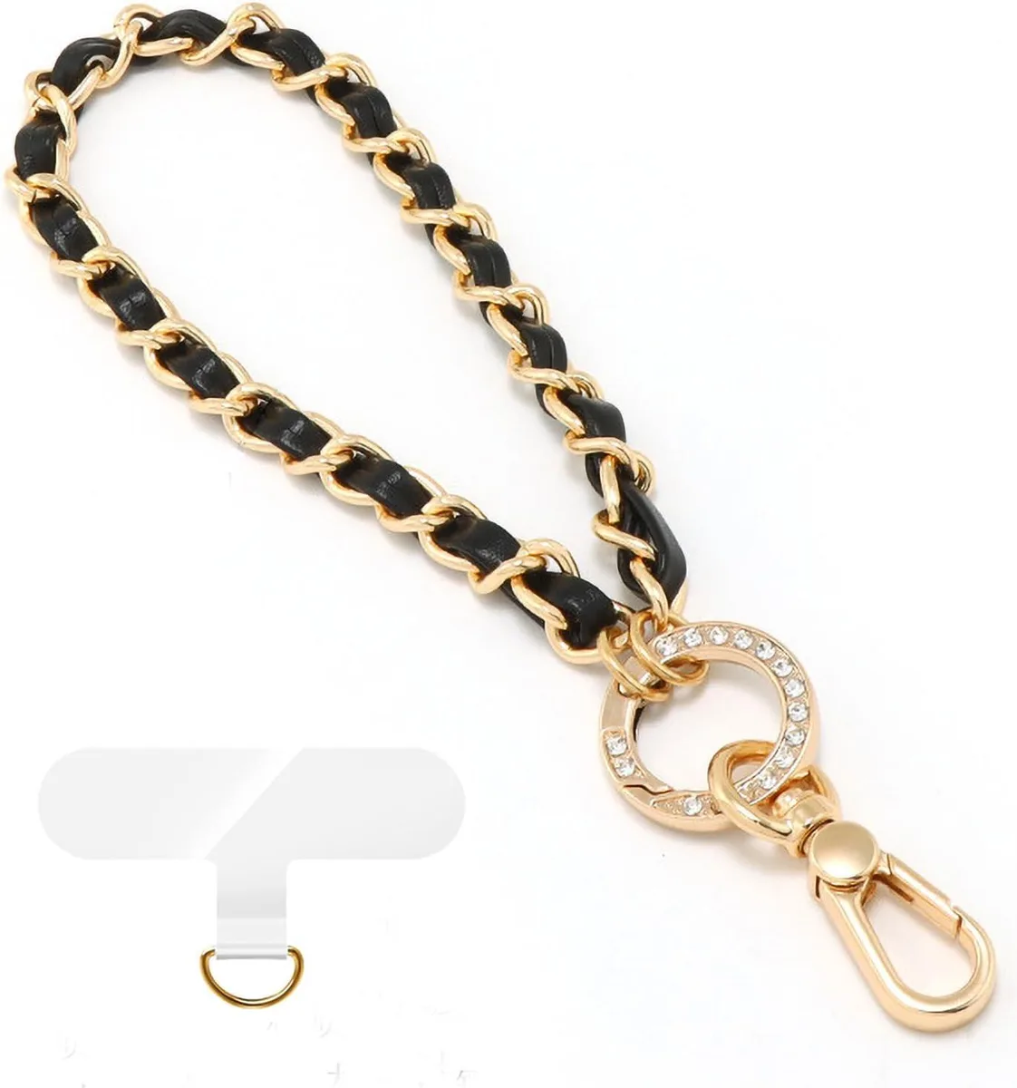 MCHOSE MCHOSE Phone Wrist Strap Metal Chain Faux Leather Gold Clasp Crystal Accents — product photo