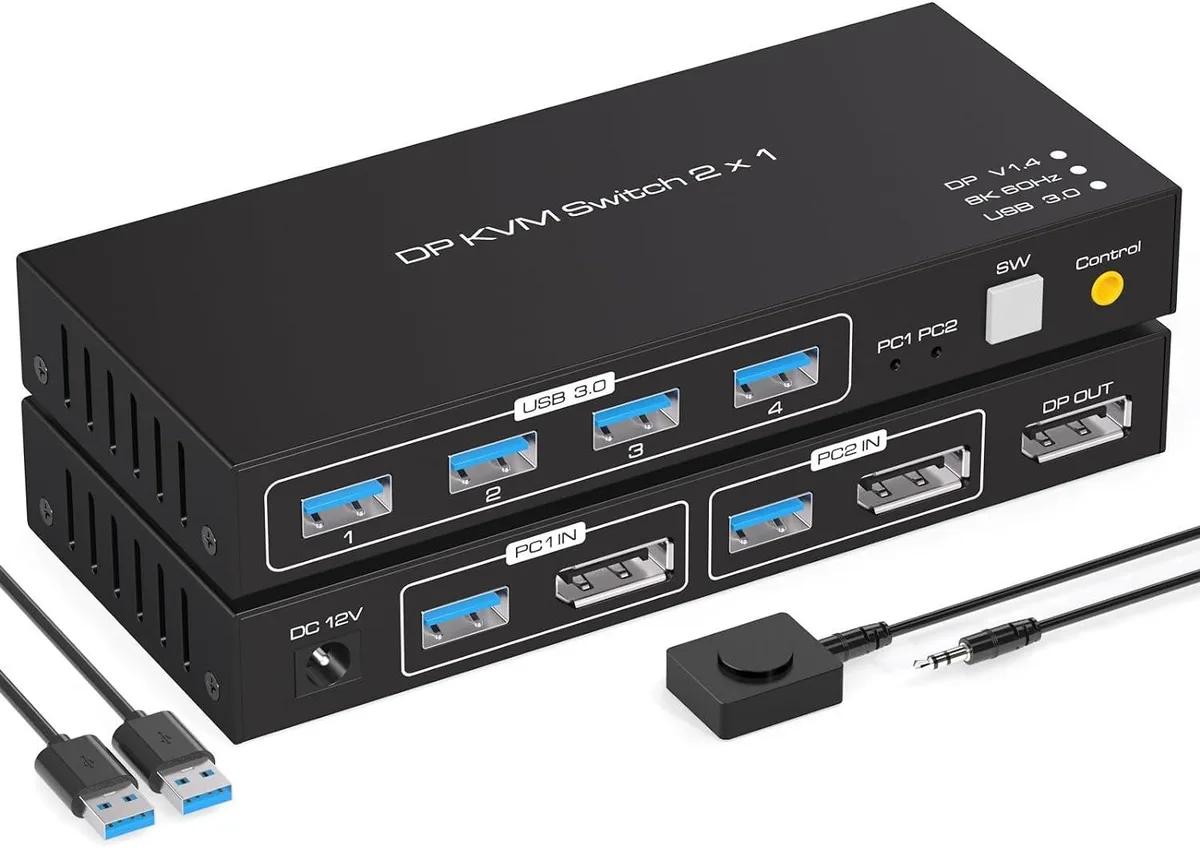 Jansicotek Jansicotek SW204N-DP DisplayPort KVM Switch 2-Port 8K@60Hz USB 3.0 — product photo