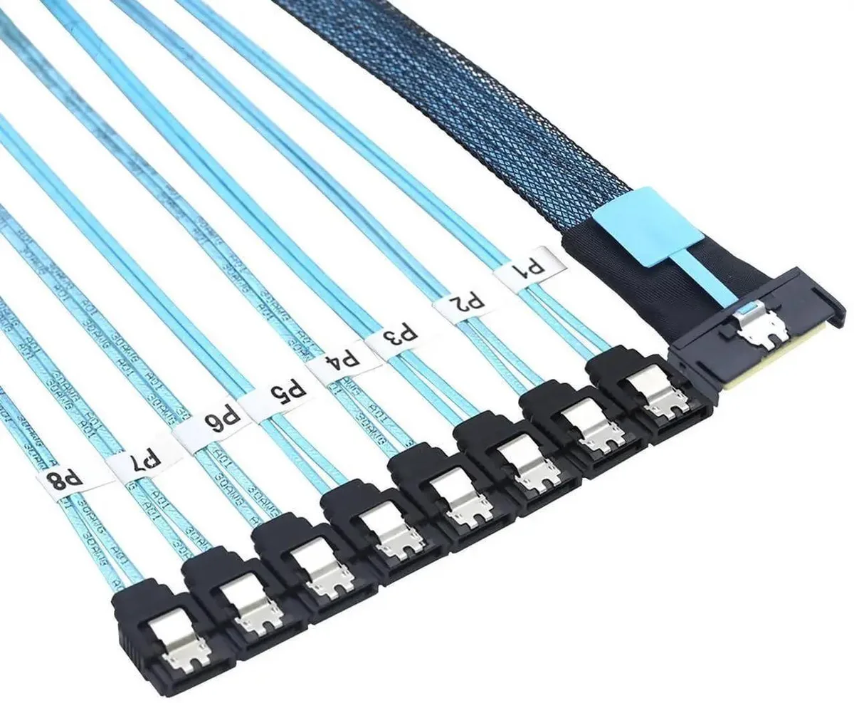 SMUGDESK SMUGDESK MCIO SFF8654 8i to 8Port SATA .8m 32AWG 85Ohm — product photo