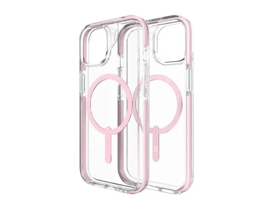 Clear and pink snap-on case for iPhone 15 Pro Max